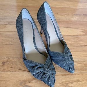Metallic fabric heels- like new!
